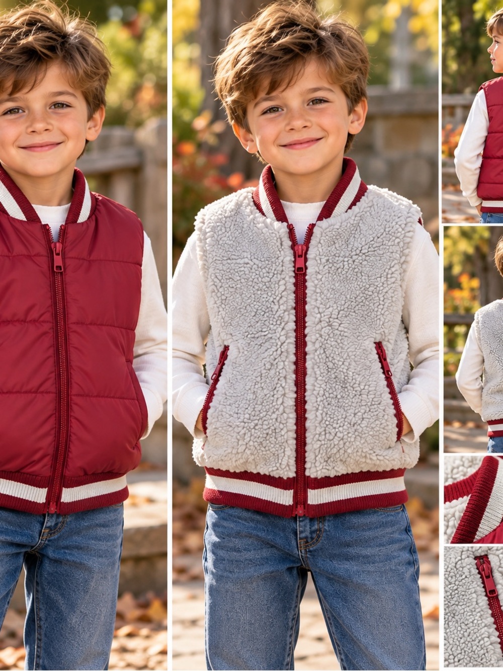 Andy & Evan boys reversible puffer sherpa vest size 6Y burgundy gray